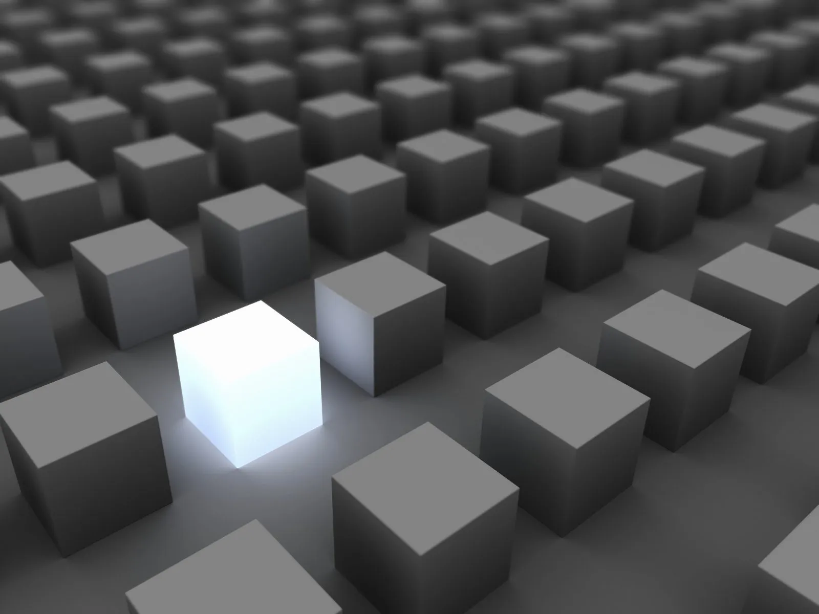 Minimalist 3D rows of gray cubes with one glowing white cube standing out, symbolizing a standout digital payment solution