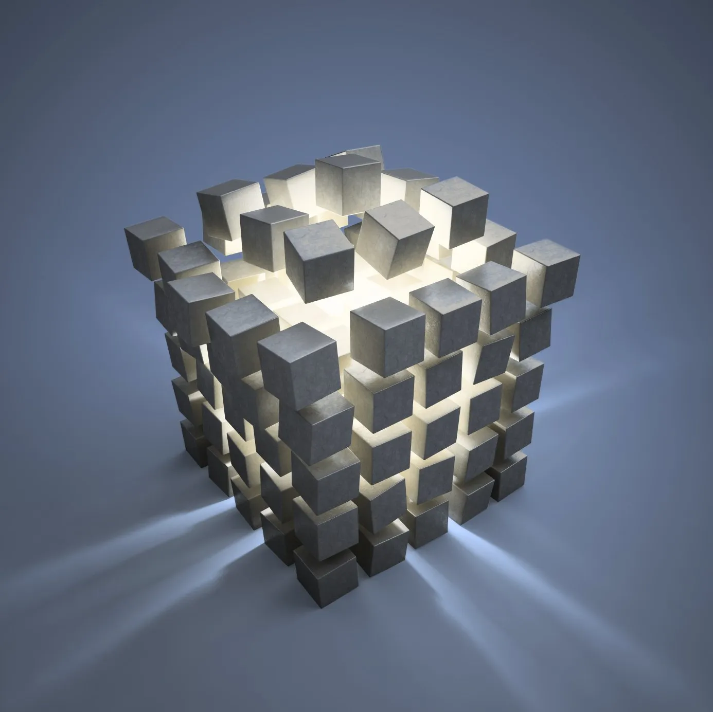 Beta Syndicate logo: a glowing cube composed of smaller gray blocks against a blue background