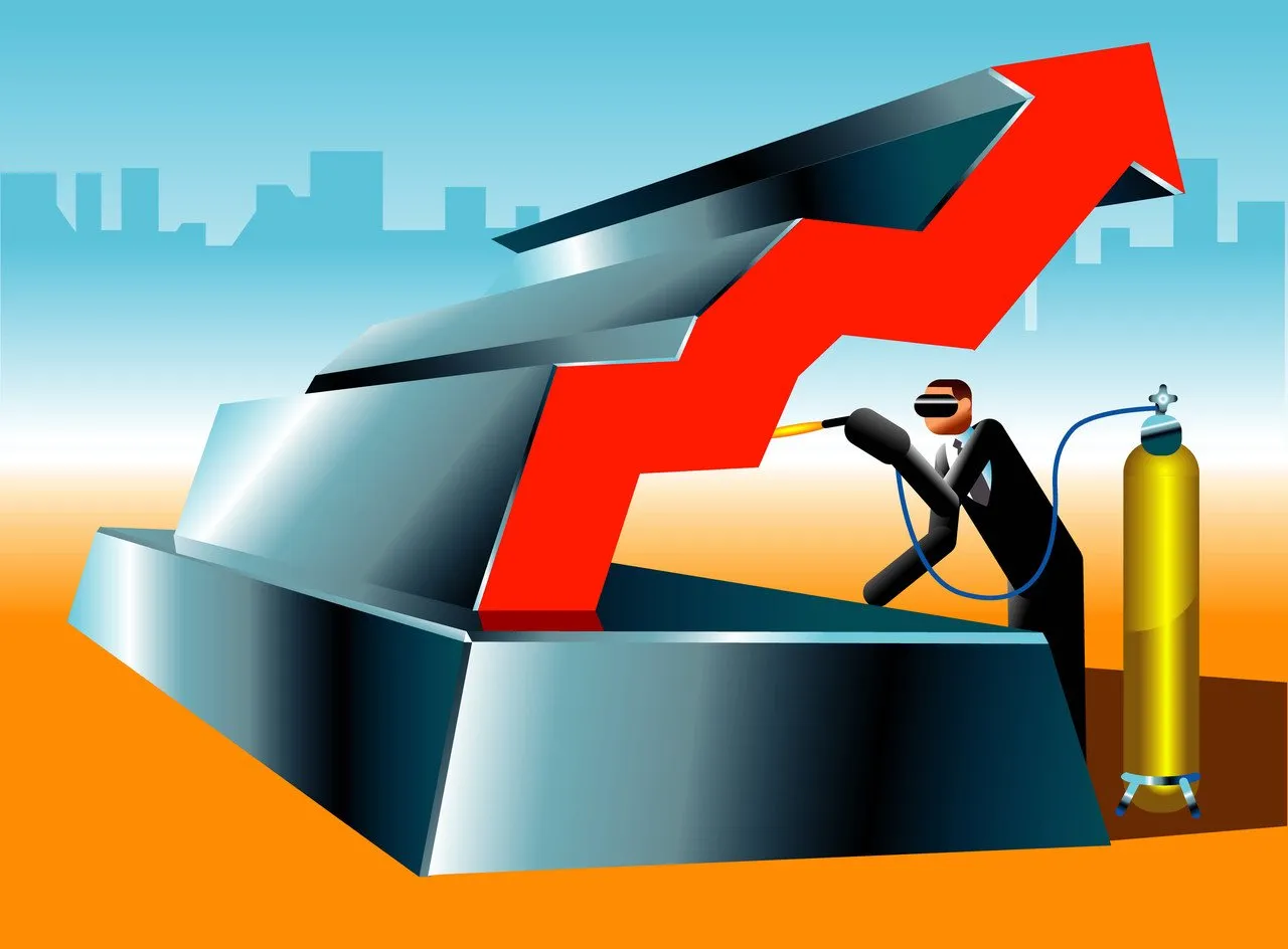 Stylized figure cutting open a metal box to release a rising red arrow, symbolizing unlocking growth through marketing
